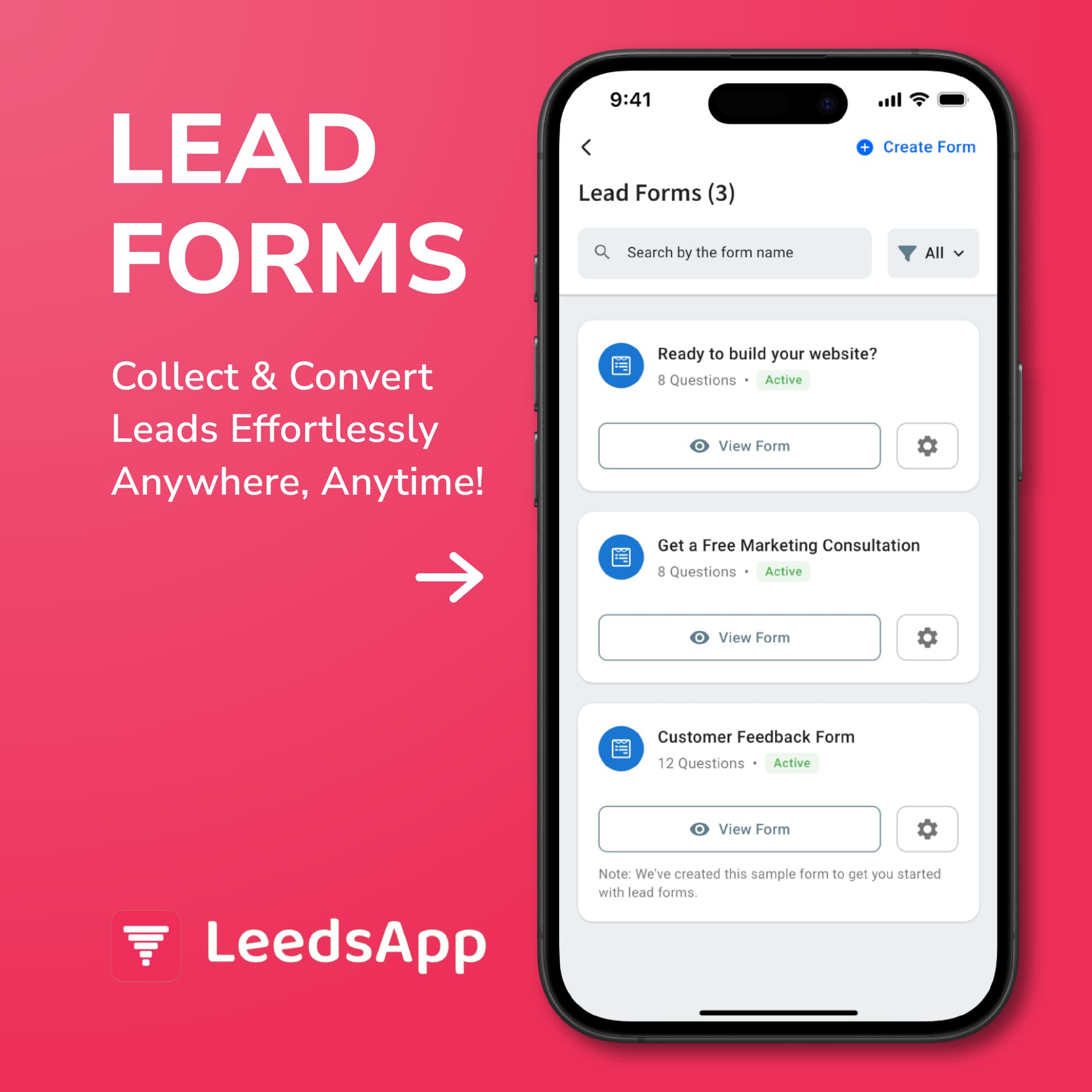Lead form builder interface